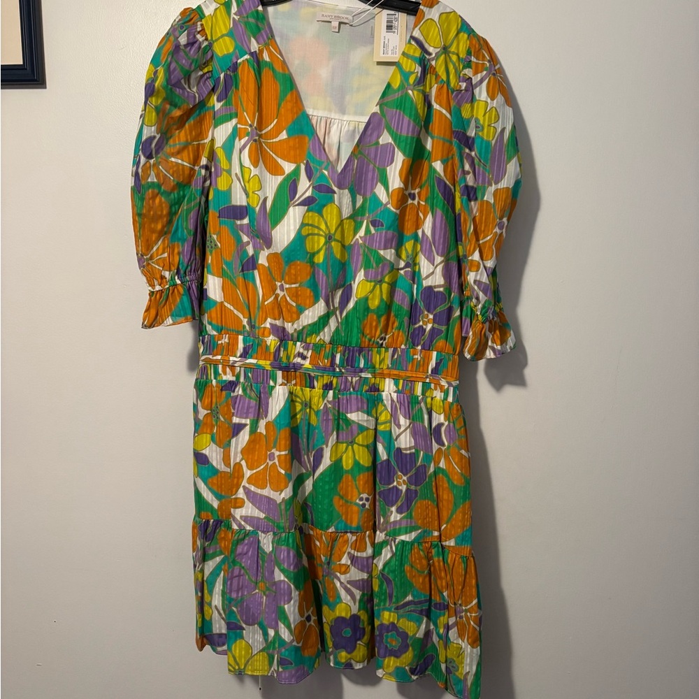 Ramy Brook V-Neck Dress with Puff Sleeves